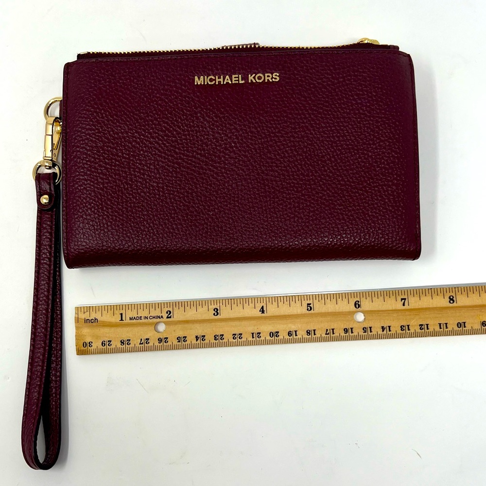 MICHAEL KORS double zip wristlet burgundy red leather